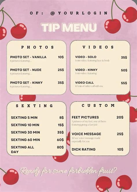 OnlyFans Menu Ideas, Examples With。